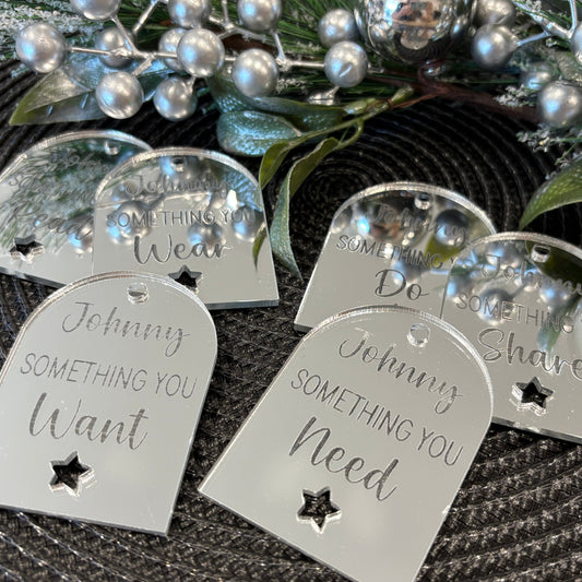Mirror acrylic gift tags personalised