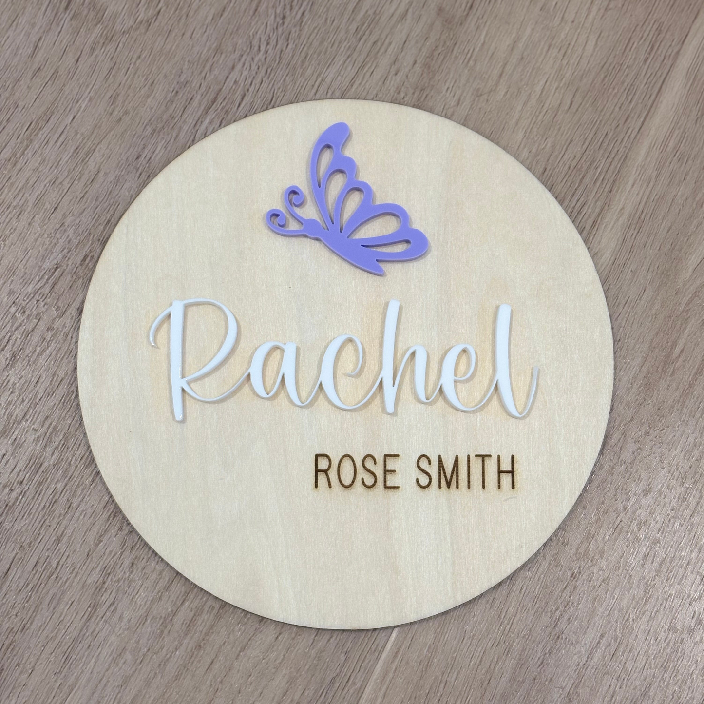 Birth Name Announcement Plaque - butterfly pastel purple
