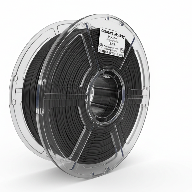 Black PLA spool with CMPLAPBlack label on white background