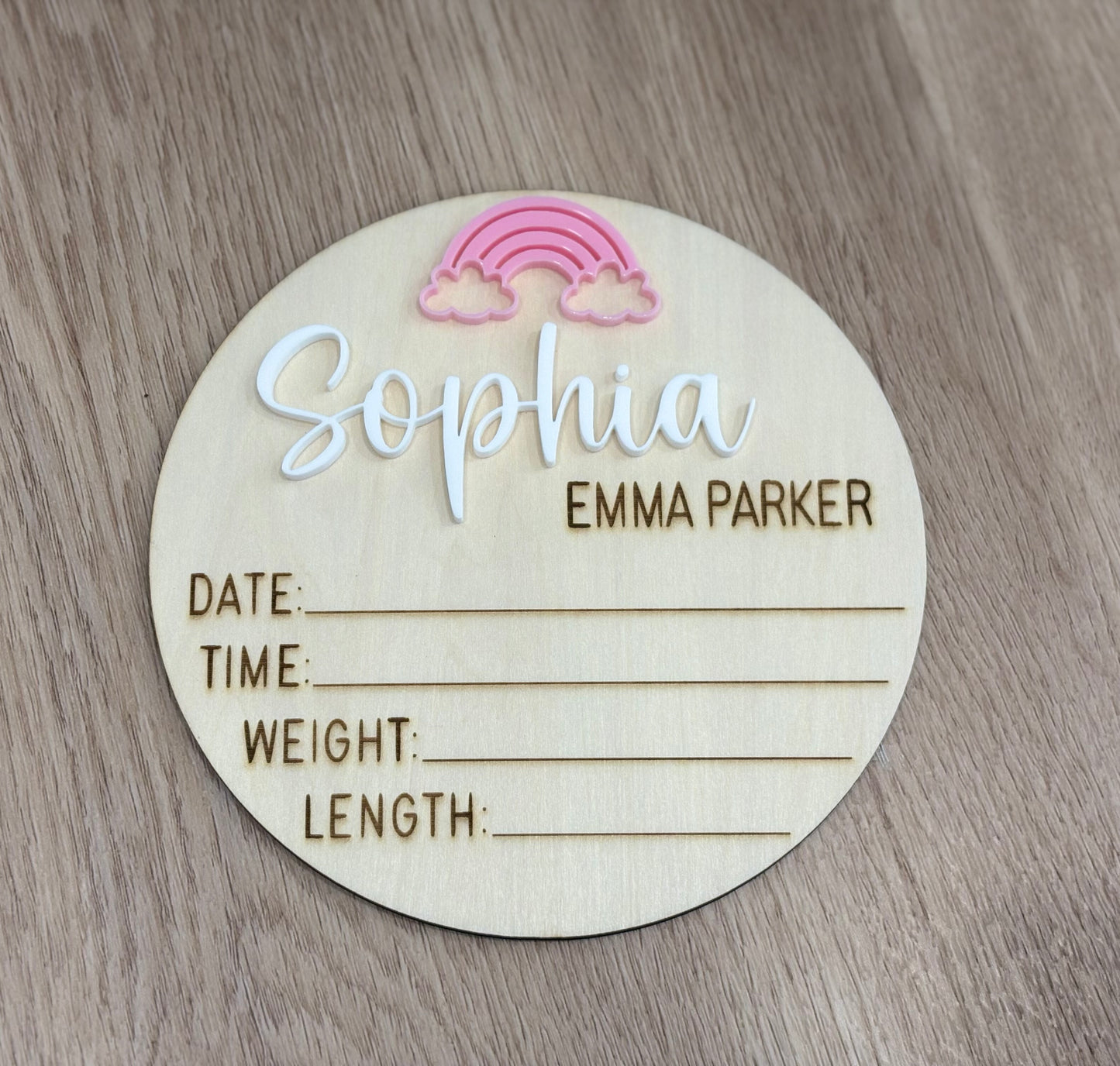 Personalised Birth Announcement Plaque - rainbow pastel pink
