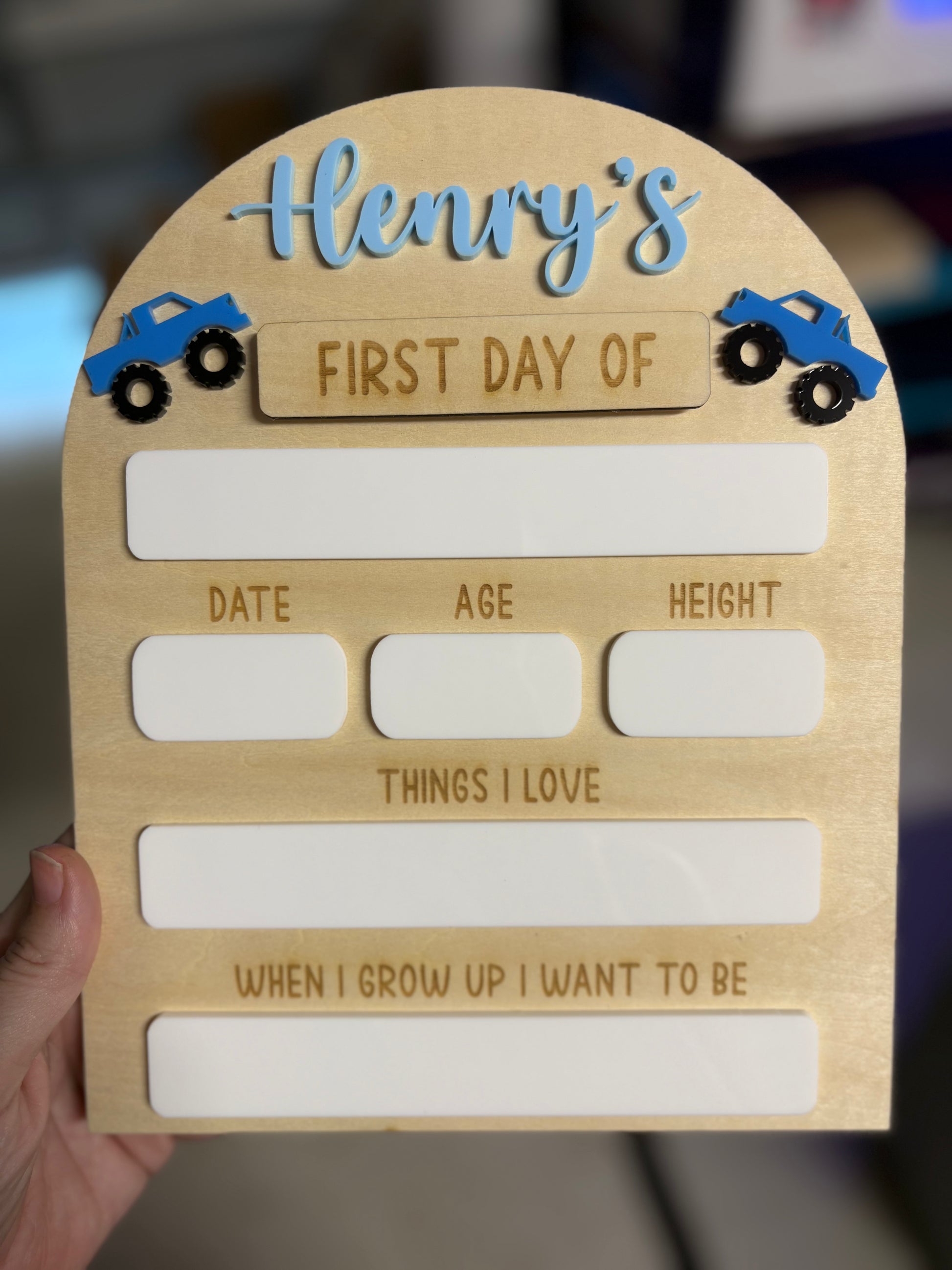 Personalised First Day of School Sign - blue truck