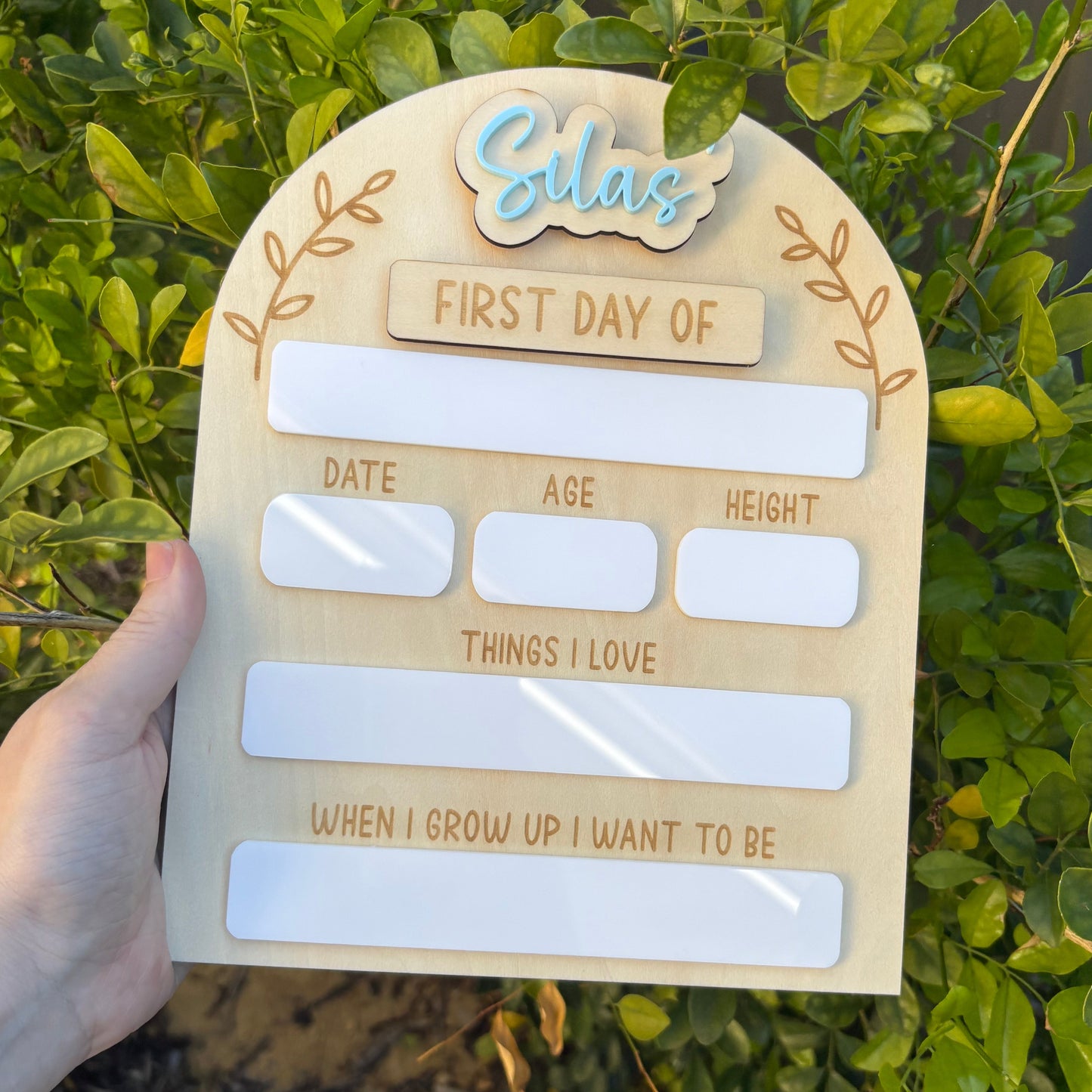 Personalised First Day of School Sign - leafs
