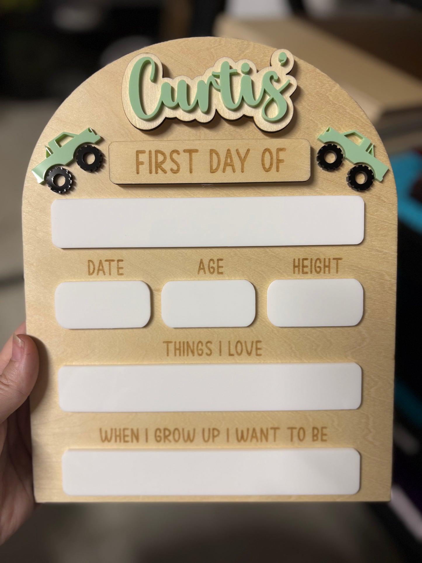 Personalised First Day of School Sign - paste green truck
