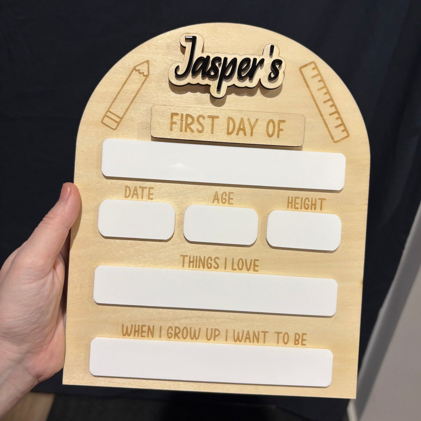 Personalised First Day of School Sign - pencil and ruler