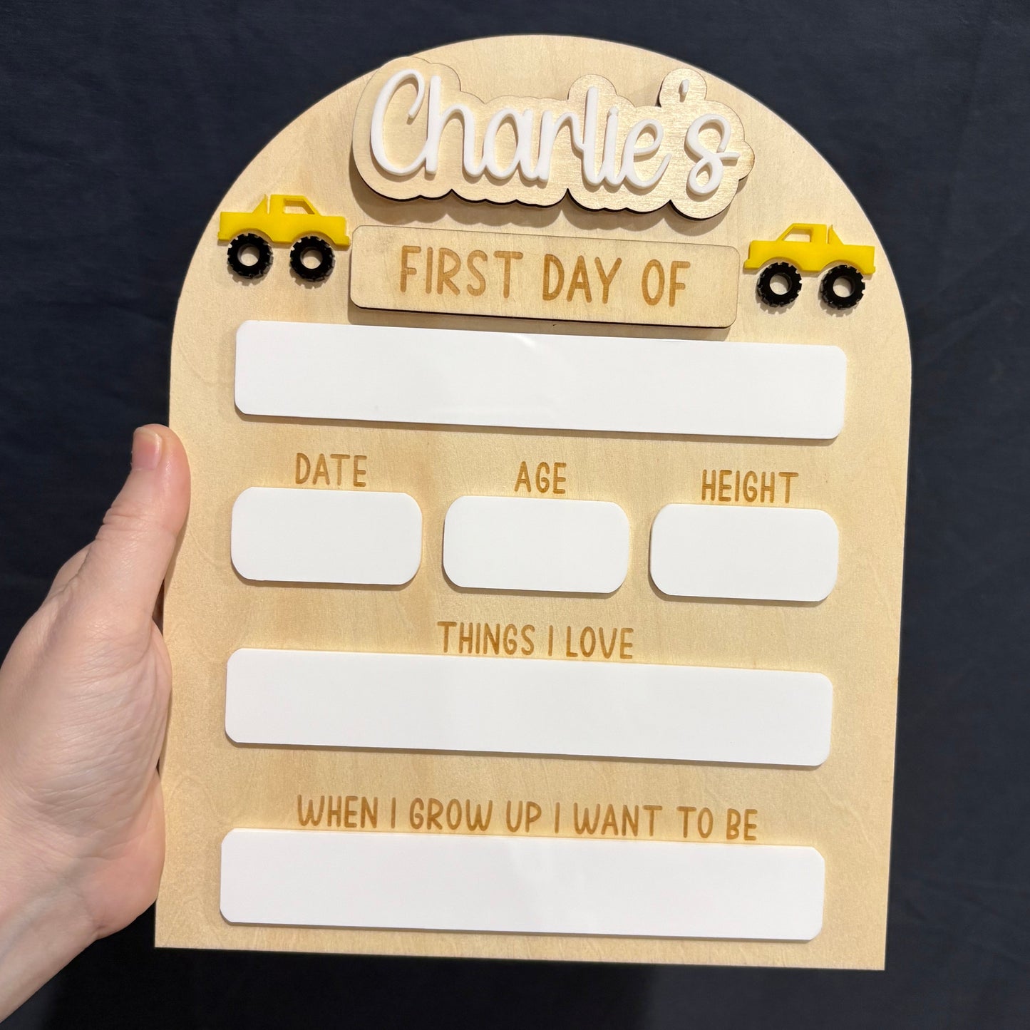 Personalised First Day of School Sign - yellow truck