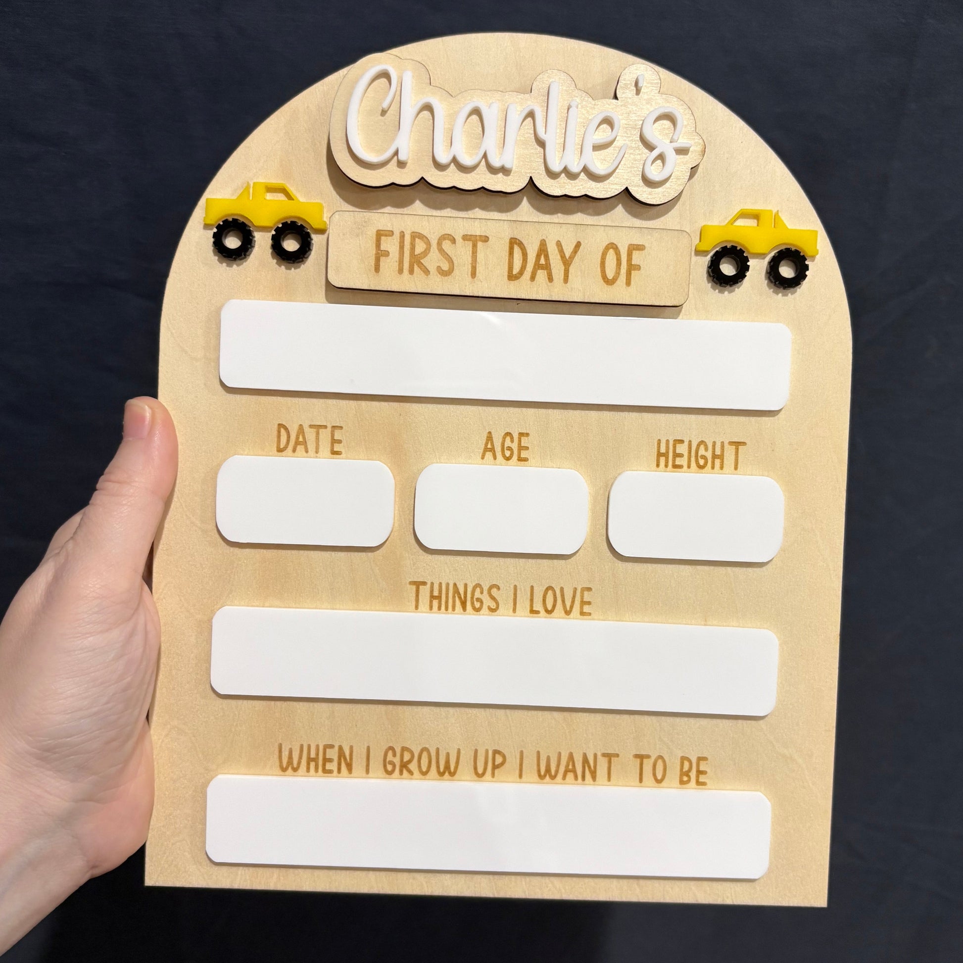 Personalised First Day of School Sign - yellow truck