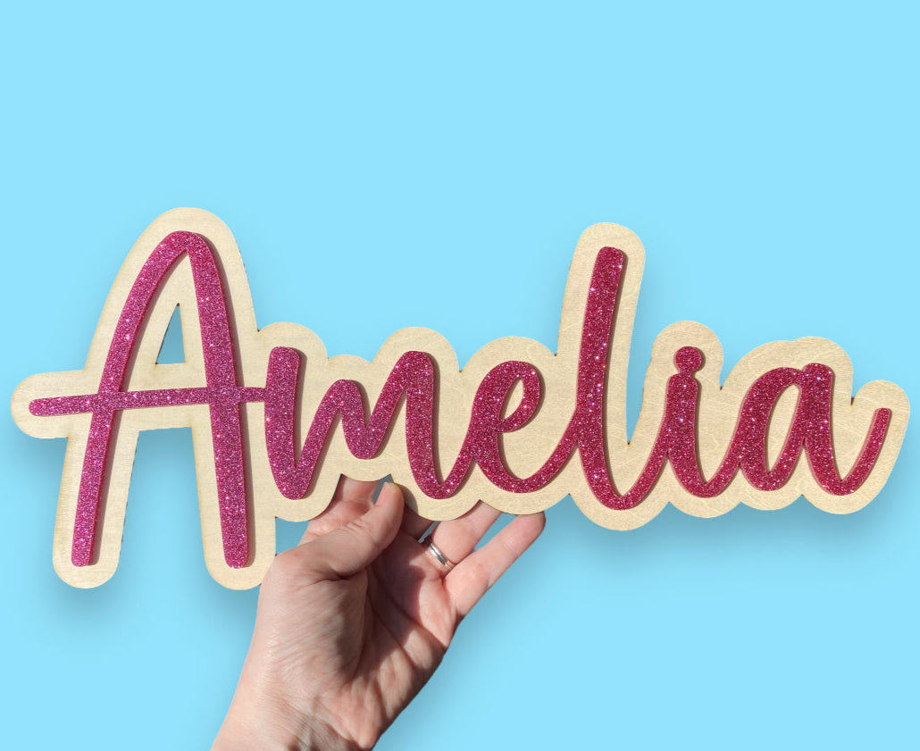 Personalised Name Plaque | Double Layered pink glitter acrylic