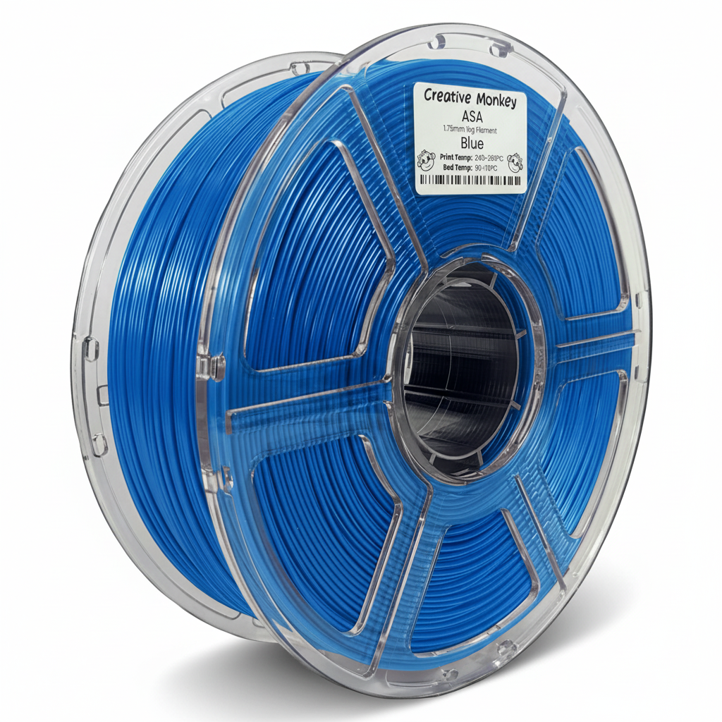 ASA Blue - CMASABlue Label, #003cfd Filament, White Background, Natural Shadow