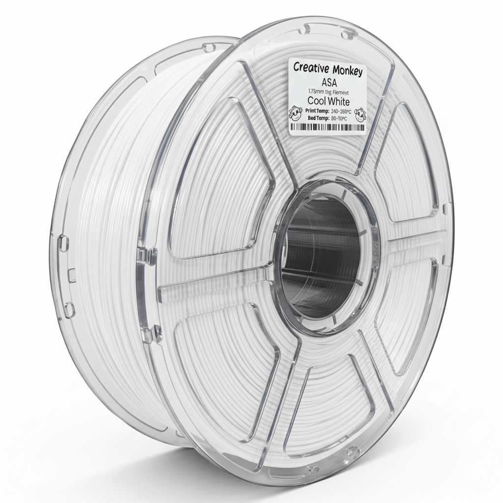 ASA Cotton White - CMASACWhite Label, Pure White Filament, White Background, Natural Shadow