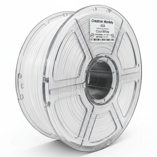 ASA Cotton White - CMASACWhite Label, Pure White Filament, White Background, Natural Shadow