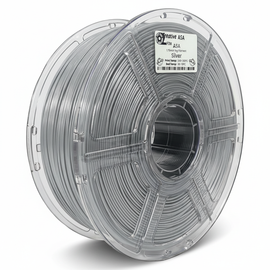 ASA Silver - CMASASilver Label, #d1d6dc Filament, White Background, Natural Shadow