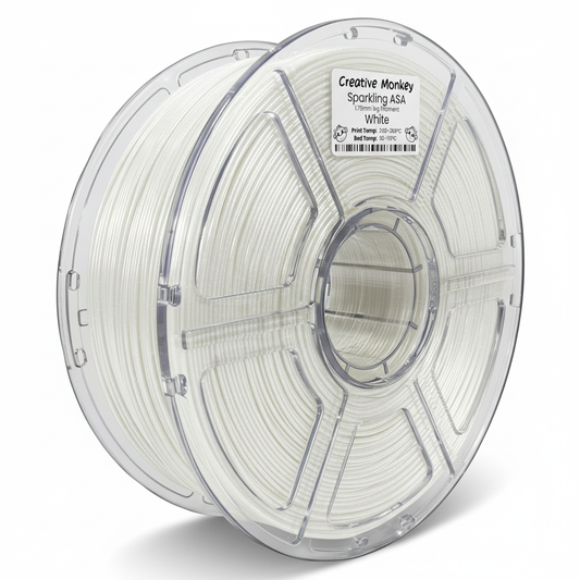 ASA Sparkling White - CMASAsWhite Label, Pearlescent White Filament, White Background, Natural Shadow