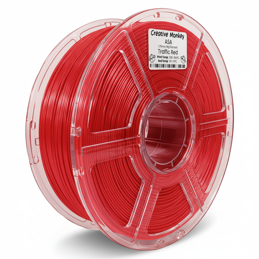 ASA Traffic Red - CMASATRed Label, #ff341d Filament, White Background, Natural Shadow