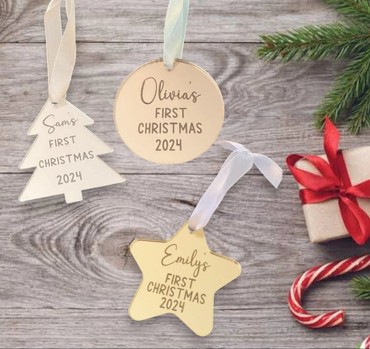first christmas ornament - mirror acrylic - personalised