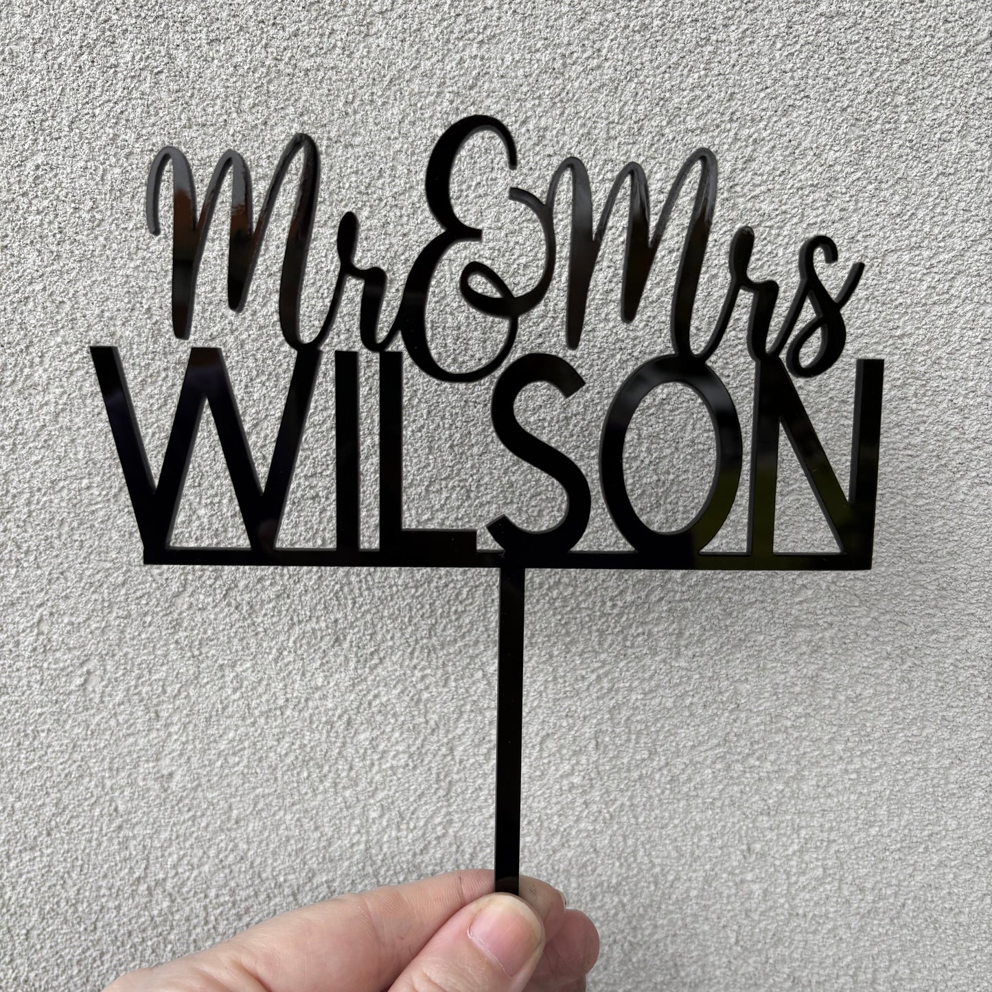 mr&mrs personalised wedding cake topper - black acrylic