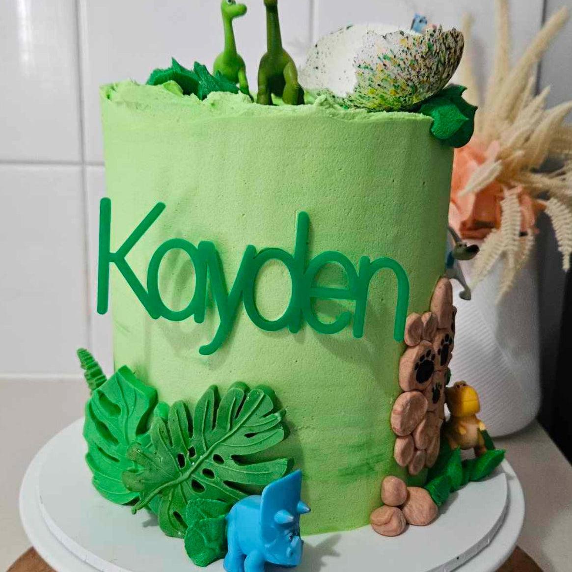 name- personalised acrylic cake fropper - solid green acrylic