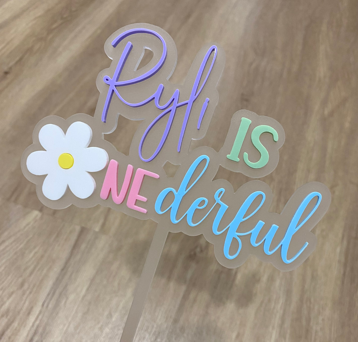personalised 1st birthday acrylic cake topper - double layered - frosted and pastel acrylic