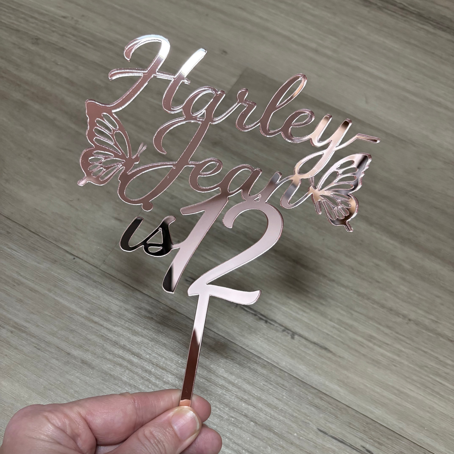 personalised_birthday_cake_topper_-_butterflies_-_mirror_rose_gold