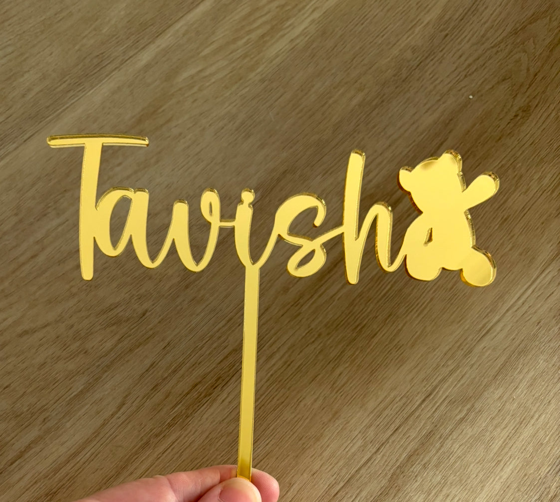 personalised_birthday_teddy_bear_mirror_gold_acrylic_cake_topper