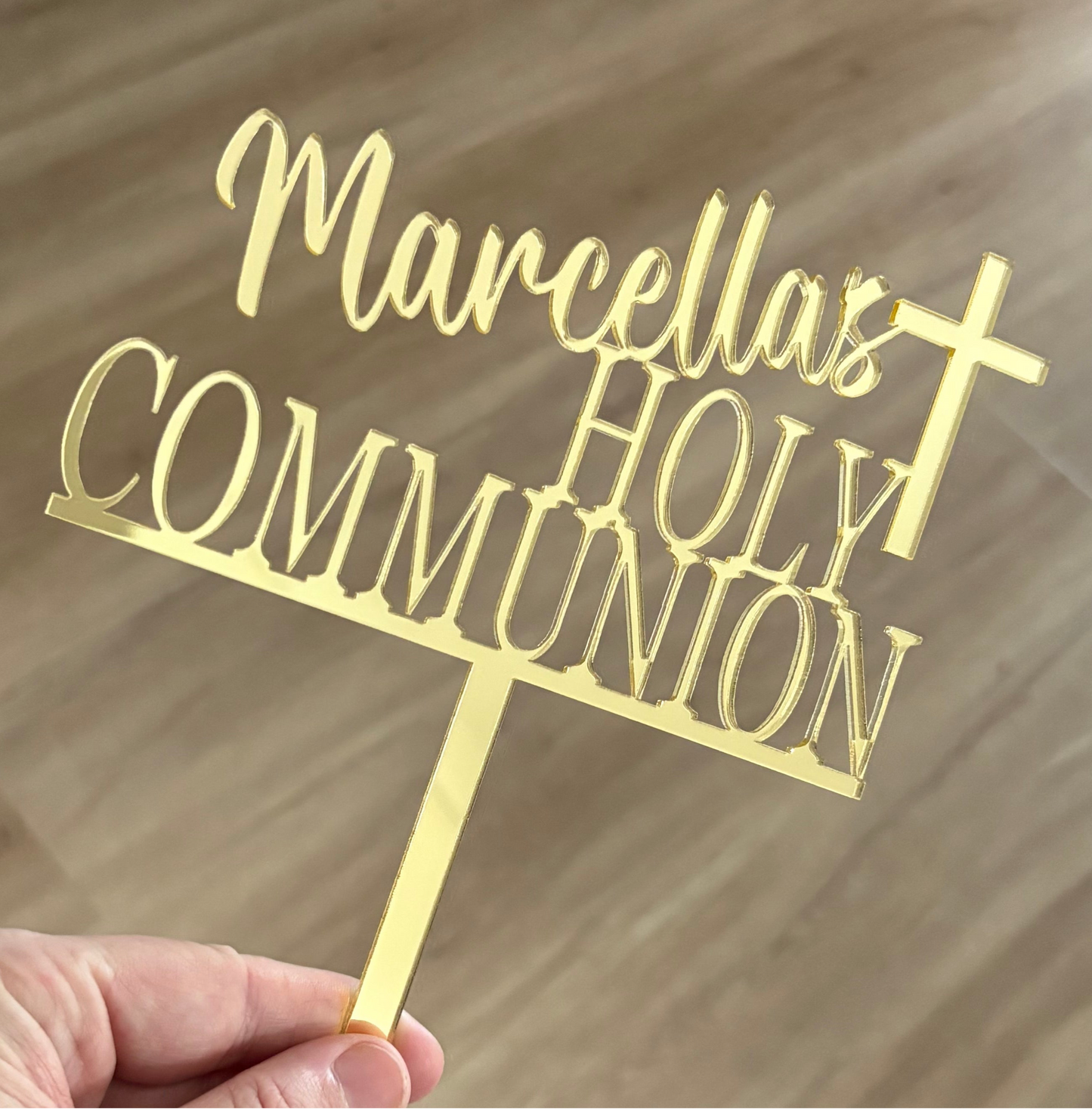 personalised holy communion acrylic cake topper - mirror gold