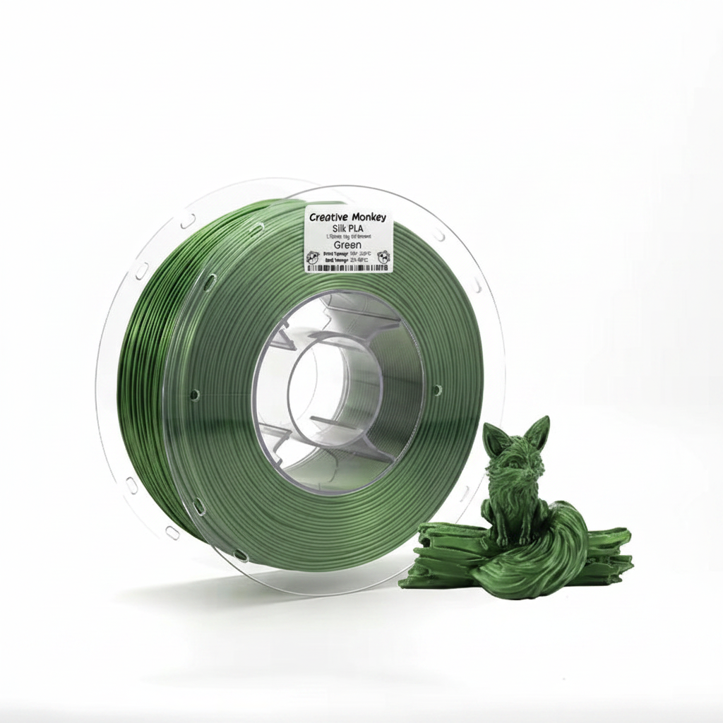 Silk PLA Green Spool with Creative Monkey Label