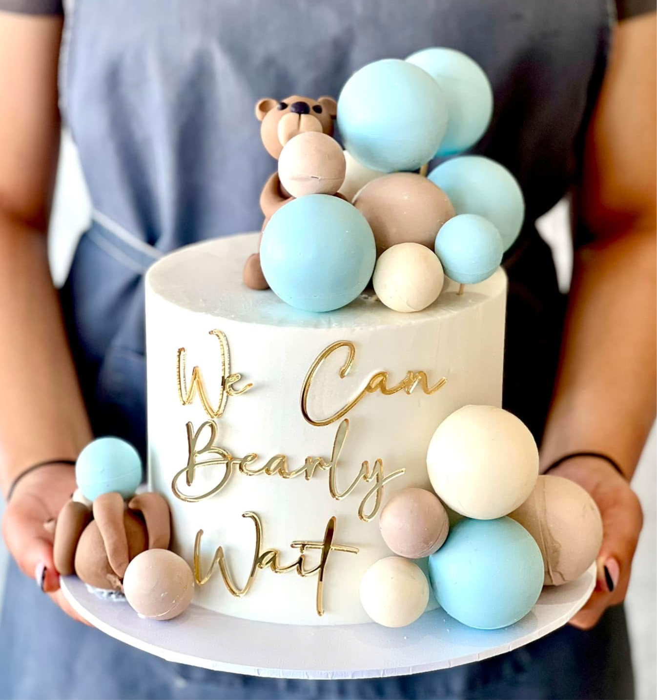 we can bearly wait - baby shower - mirror gold - acrylic cake fropper